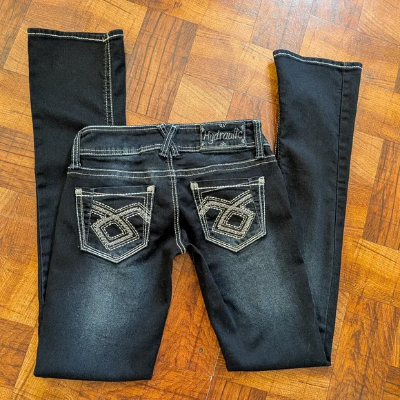 Hydraulic Dark Blue Navy Faded Bailey Low Rise Micro Boot Bootcut Jeans Size 1/2 - Picture 5 of 7